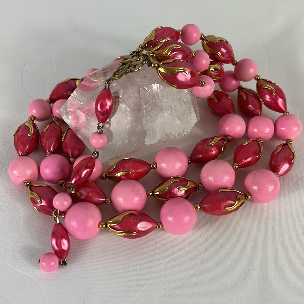 Choker Multi Strand Vintage 1950s with Round  Oblong Beads & Gold Tone Hardware - Picture 7 of 15